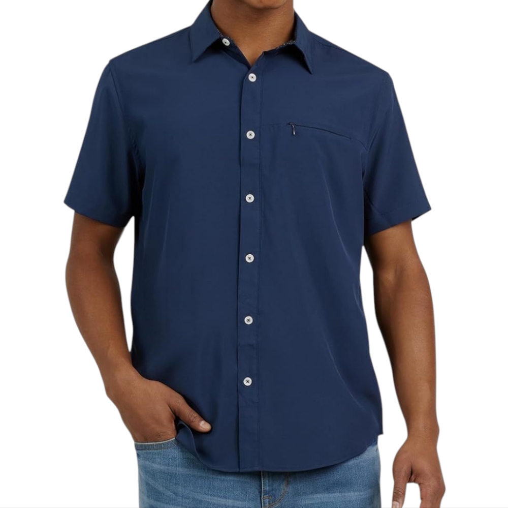 DKNY Men's Blue Short Sleeve  Button Up Shirt